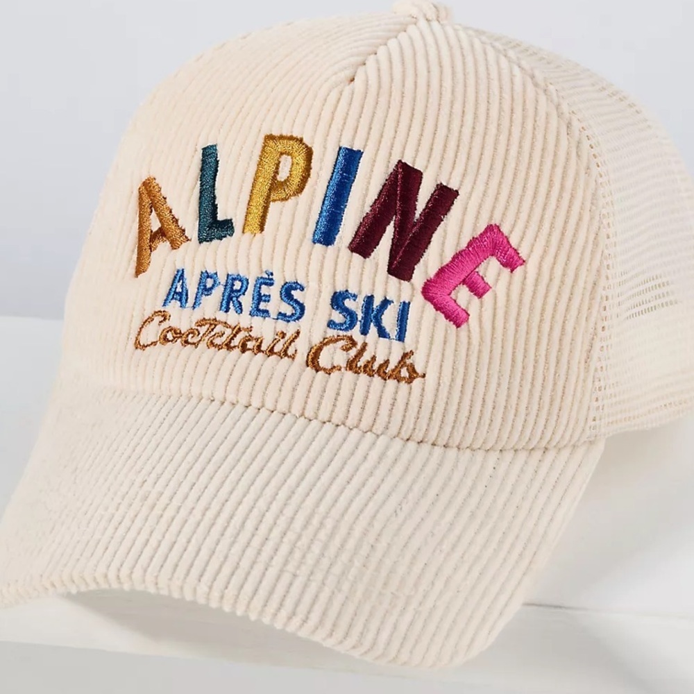 Anthropologie Worn West Apres Ski Trucker Hat Cream Corduroy